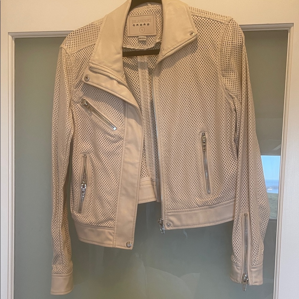 Blank NYC Cream Leather Mesh Jacket